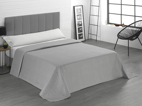 Donegal Collections Colcha Bouti Cama 150 - Colcha Cama 150/160 Lisa Acolchada y Reversible Plata - Colchas Cubrecama Primavera Verano Fresca, Acolchado Fino y Microfibra Extrasuave