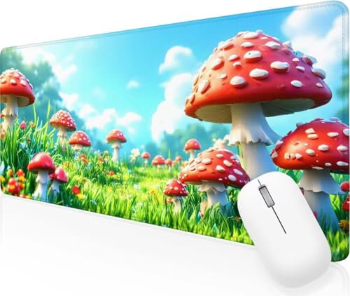 Gaming Mousepad Red Mushroom XXL Mouse Pad 1400x600x3mm Extended Large Office Accessories, Keyboard Desk Pad With Water Resist Surface Rubber Base for Stable Grip on Smooth Surfaces, Gifts Men J-184
