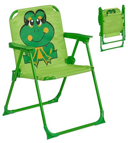 Relaxdays Kinder Klappstuhl, Campingstuhl mit Frosch-Motiv, HBT: 51,5x36x37,5 cm, Picknickstuhl outdoor, Faltstuhl, bunt