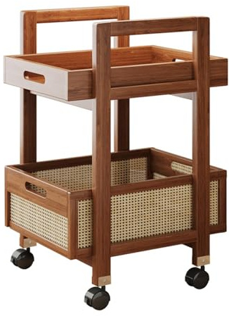 AlluraPet Mobiler Trolley-Tisch mit 2 Etagen und abnehmbaren Tabletts und Rädern, für Wohnzimmer, Büro, Küche, Bauernhaus-Dekoration, 30 x 30 x 57,2 cm