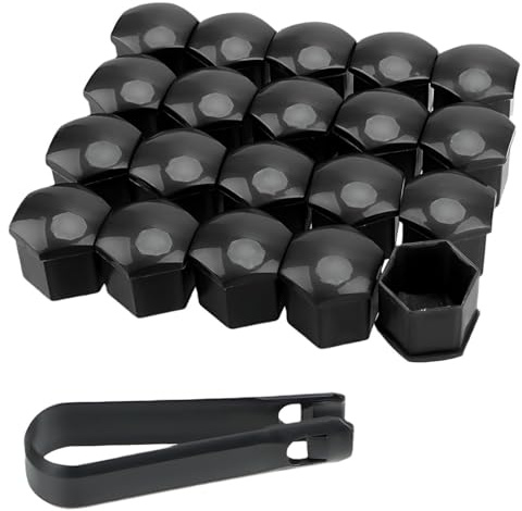 20-teiliges Set Radmuttern-Abdeckungen, Sechskant Kfz-Schutzabdeckungen für Reifenmuttern, Inklusive Entfernungswerkzeug (Schwarz), 17 mm für Auto und PKW