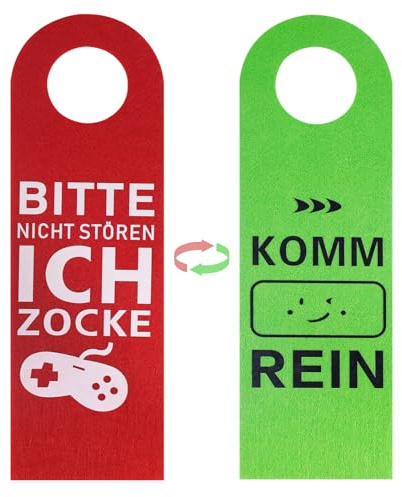Türschild „Bitte nicht stören“ 2er Pack, mit „Ich ZOCKE“ & „KOMM REIN“, Doppelseitiges Filz-Schild für Türklinke, Gaming-Zimmer, Büro - Lustiges Geschenk für Gamer