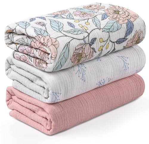 Soarwg Kids Musselin Pucktücher Baby, 3er-Pack, 95x100cm | Blumenfantasie Design. 95x100cm Musselin. Pucktuch, Spucktuch. Waschbar. Oeko-Tex.