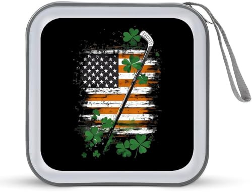 St Day And Patricks U.S. Flag Hockey 40 Capacity CD Case Hard Plastic Portable Travel DVD Cases Protective Storage Organizer Binder