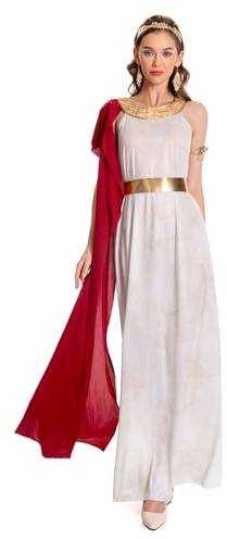 Cyborey Griechisches Göttin Kostüm Damen Mittelalter Kleid mit Kopfschmuck Zubehör Halloween Cosplay Kostüme Set