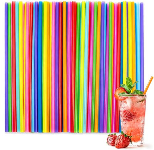 Jibrelxion 1000 Pack Disposable Drinking Plastic Straws, 10.2 Inches Colorful Assortment Straw, Stylish Long Straws for Drinks Decorations, Party and Home Use