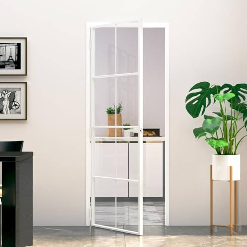 Emmtore Puerta de interior vidrio templado y aluminio blanco 76x201,5cm