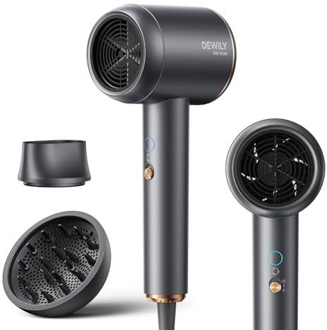 Ionen Föhn mit Diffusor Schnelltrocknen Haartrockner Tragbar Reisefön, Grau | 1800W Haarföhn Hair Dryer, Fön Klein Kompakt Föhn mit Aufsätzen, 3 Temperatureinstellungen/ 2-Gang
