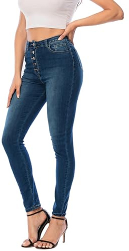 Ecupper Alisa.Sonya Women's High Waist Skinny Jeans Stretchy Jeggings, UK 12 / Label size M, Dark Blue