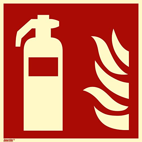 Feuerlöscher, Folie langnachleuchtend 55/8 mcd DIN 67510 Leuchtklasse B, dünn, 200 x 200 mm gemäß ISO 7010 F001, Brandschutzzeichen Aufkleber, 20 x 20 cm