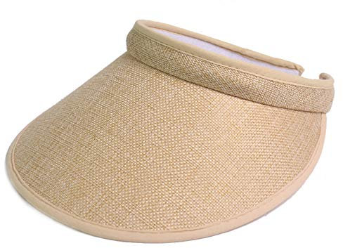 Licus Men Women Athletic Straw Summer Outdoor Piping Clip On Sun Visors Beige