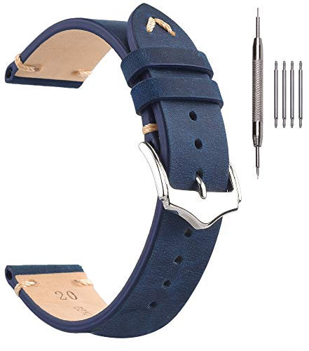 EACHE Uhrenarmband 20mm, Vintage Uhrenarmband Leder Crazy Horse & Öl Wachs Leder Uhrenarmbänder für Herren/Damen (Crazy Horse Blau)