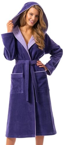 Morgenstern Bademantel Damen mit Kapuze 100% Baumwolle Frottee OEKO-TEX® Morgenmantel Leonie Lila Größe M