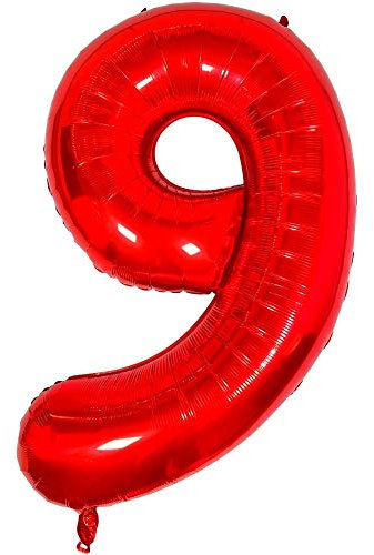 DIWULI Luftballon 9 Geburtstag XXL Rot - Zahl 9 Ballon