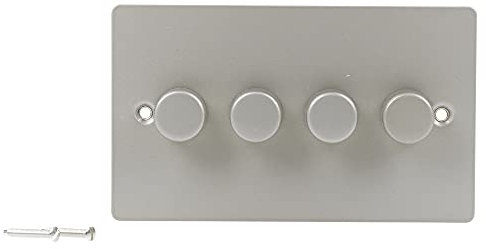 Volex 4 Gang Light Dimmer Flush/Angled Switches Socket Toggles (Stain Chrome Flush)
