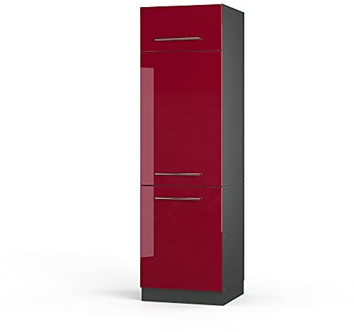 Vicco Kühlumbauschrank Fame-Line, Hochschrank für die Küche, Bordeaux Hochglanz/Anthrazit, 60 cm