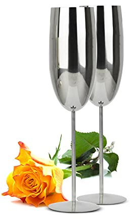 Sendez 2 Sektgläser 270ml Edelstahl Silber Sektkelche Champagner Sektglas Proseccoglas