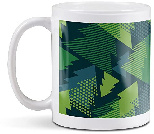 1 x 11oz (284ml) White Ceramic Mug Cup - Green Pine Tree Pattern Christmas Design for Coffee Tea Drinks Kitchen Birthday Office Fun #12423