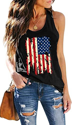 MAIHUN Tanktops mit amerikanischer Flagge, für Damen, 4. Juli, Weste, patriotisches Hemd, USA-Flagge, Sterne, Streifen, ärmellos, schwarz 1, Klein