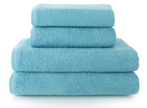 Top Towel - Combo - Große Badetücher - Badezimmerhandtücher - 2 Hand- oder Waschbeckenhandtücher + 2 Duschtücher - 100 % Baumwolle - Aquamarin
