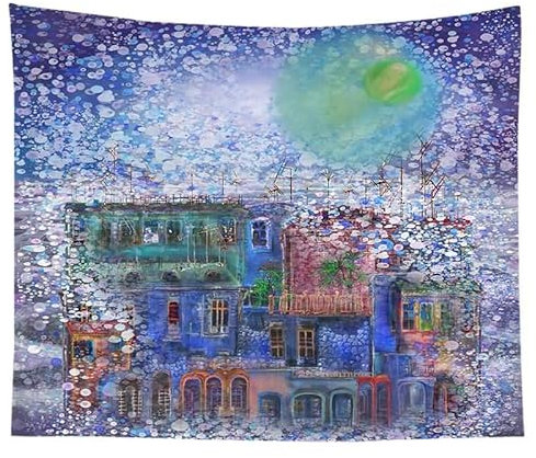 EHOMERY Tapiz Relajante Suelo Piscina Barato Vistoso Pintura del Arte Paisaje Calle Ciudad Tela Japones Pequeño para Decoración Sala Estar Dormitorio 95X73Cm