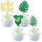 SYKYCTCY 24 Pack Sweet Cupcake Toppers - Palm Leaf Cupcake Picks, Jungle Safari Luau Gender Reveal Baby Shower Boys Birthday Party Cake Decorations Green