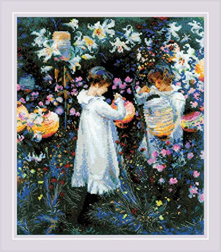 Riolis Kreuzstich Set Nelke, Lilie, Lilie, Rose nach Sargents Malerei, Zählmuster, 30x35cm