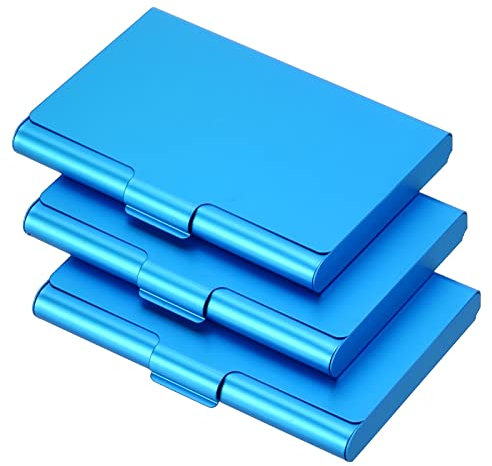 PATIKIL 3Stk.Visitenkartenetui, Aluminium-Metall-Kartenetui, professionelles Pocket-Kartenetui für Visitenkarten, Kreditkarten, blau