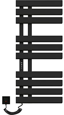 Scaldasalviette Elettrico, 500x1100mm Radiatore Scaldasalviette, Parete Stendino Elettrico, Temperatura costante intelligente Portasciugamani da Bagno Elettrico, Termoarredo Elettrico-Black Left