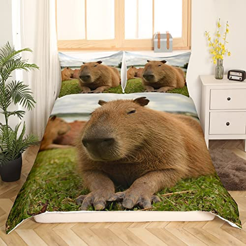 Capybara Bettwäsche 155x220 Lustige Capybara Tiere Bettbezug für Kinder Jungen Mädchen Erwachsene Süßes Capybara Bettwäsche Set 3D Wildtier Thema Schlafzimmer Dekor Weicher Gemütlicher Bettbezug