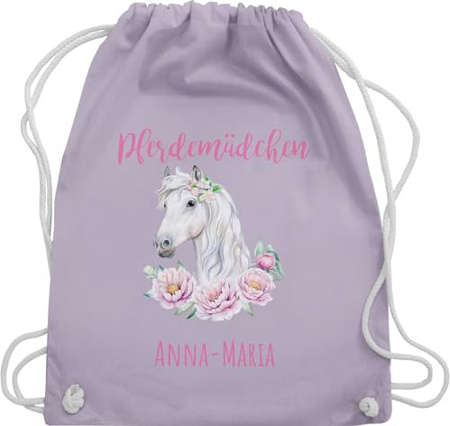 Turnbeutel Rucksack - Pferd Pferde - Pferdemädchen mit Name personalisiert I Geschenk Reiten Mädchen - Unisize - Pastell Lila - pferderucksäcke pferden und beutel pferderucksack pferdemotiv