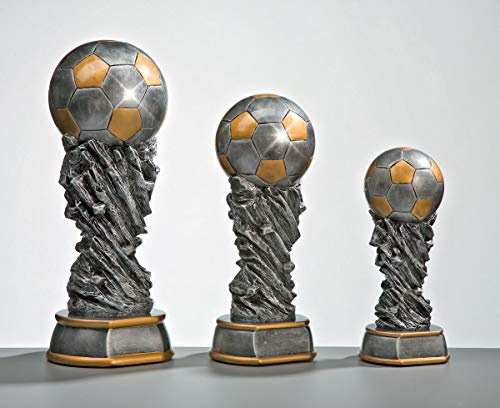 eberin Coupe du monde de football design - Avec gravure au choix - Figurine en résine argentée et dorée - Récompense de tournoi - Série de coupe - Trophée de sport - Football adolescent - Tournoi pour