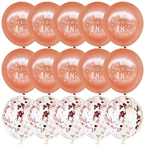 DOJoykey 18th Birthday Balloons Pack - 10pcs Rose Gold Balloons with Letter, 5pcs Confetti for Party Decoration
