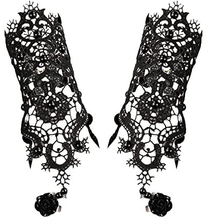 Aabellay Damen Fingerlose Spitzen Handschuhe Gothic Victorian Armbänder Retro Spitze Steampunk Gear Armkette Steampunk Armbänder Set Vintage Opern Handschuhe Halloween Braut Zubehör 1 Paar - S150