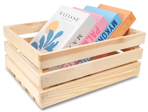 Creative Deco Large Wooden Crate with Handles | 40x30x15cm | Natural Unpainted Beige Keepsake Chest Wooden Storage Box Wooden Crates Gift Box | Vintage Farmhouse Display Basket