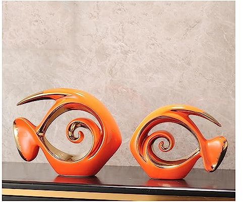 Tauzveok Herz Deko Keramik Statue, Modern Abstrakte Skulptur Deko, für Dekoration Schlafzimmer Tischdekoration Büro Wohnung Skulpturen Und Statuen,Fish orange