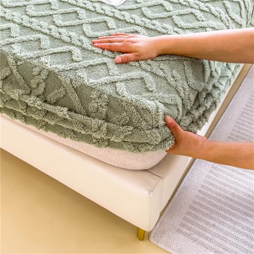 Mateju Lenzuolo con Angoli in Pile Jacquard, Coprimaterasso in Inverno, Morbido, Caldo, Angolo Elastico Profondi da 28 cm per Letto Singolo, Matrimoniale, Una Piazza e Mezza (180x200cm,Verde)