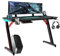 AufuN 120 x 60cm Gaming Tisch, Gaming Schreibtisch mit LED Beleuchtung, Kopfhörerhaken und Getränkehalter, Stabiler Computertisch Stehschreibtisch Arbeitstisch, PC Tisch Gaming (Tye A mit LED)