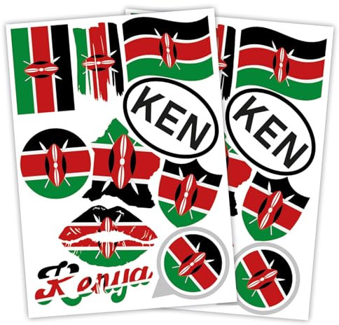 Finest Folia 2er Set DIN A4 Länderaufkleber Fahne Aufkleber Länderfahne Flagge für Auto Motorrad Sticker Länderflagge selbstklebend wetterfest R217 (30 Kenia)
