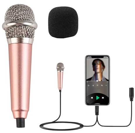 IBEIKE Portable Mini Microphone Wired, Handheld Small Microphone with 3.5mm Jack, Metal Karaoke Microphones for Voice Recording Chatting Singing, Compatible with Mobile Phone Laptop Notebook (Gold)