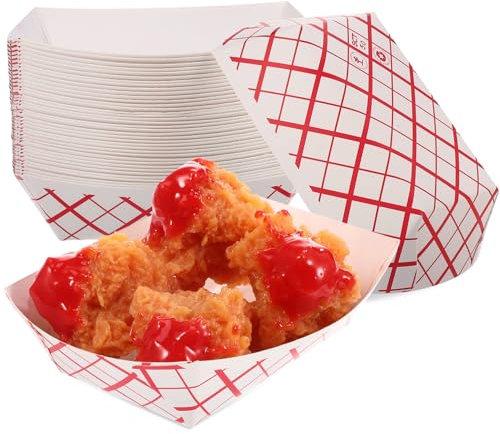 PartyKindom 200Pcs Checkered Paper Food Trays - Carnival Snack Holders, Serving Containers for Fries, Hot Dogs, and Snacks, Ideal for Parties and Movie