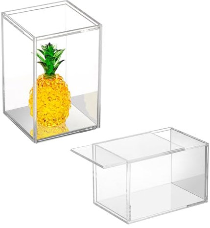 JUXYES 2 Stück transparente Acryl-Vitrine mit Schiebetür für Mini-Actionfiguren, stapelbare Vitrine Würfel kleine Vitrine Freistehende Sammlerstücke Schutzbox, verspiegelter Boden