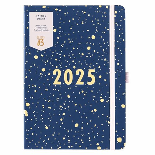 Busy B - Familienkalender von Januar bis Dezember 2025 - Marineblau Spray A5 Wochenübersicht Terminkalender, mit 5 Terminplaner und Abreisslisten