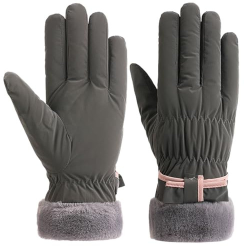 Winter Damen Skihandschuhe,Winterhandschuhe Warm Thermo Gefüttert Damen Wasserdicht Winddicht Warm Touchscreen,Handschuhe Frau Winter,Winddicht Wasserdicht Warm Fleece für Outdoor Sports (Grau)
