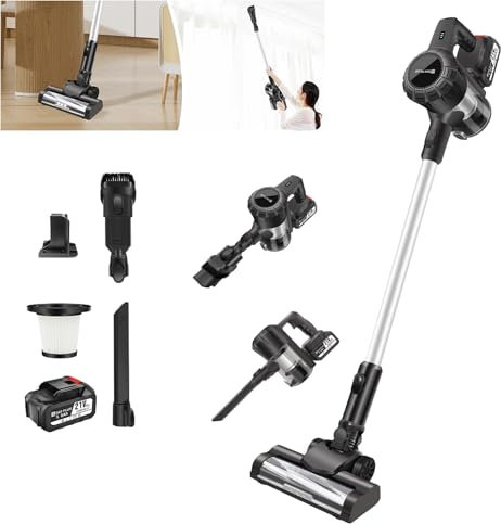 VickyHome 140W 21V Akku-Staubsauger Mit 3000mAh Akku, Akku Handstaubsauger Tragbarer Stabstaubsauger, Bis Zu 65 Min, Led Elektrobürste, 3 In 1 Akkusauger Kabellos für Hartboden Teppich Tierhaare Auto