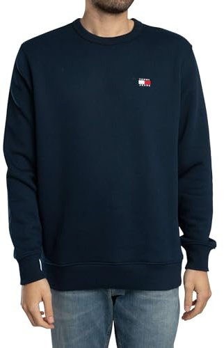 Tommy Jeans Classic Crew Neck Sweatshirt, Dark Night Navy, Logo Badge (UK, Alpha, L, Regular, Regular, Dark Night Navy)