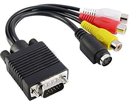 XAGMODSHN Adaptateur convertisseur VGA SVGA vers S-Vidéo 3 RCA AV VGA vers sortie TV vidéo S-Vidéo AV pour PC ordinateur portable