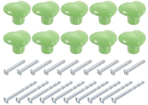 sourcing map Ceramic Cabinet Knobs, 10 Pcs Green Heart Shaped Drawer Knobs, 36mm/1.42 Dresser Knob Pulls Handle with Screws for Vanity, Bedroom Furniture, Closet, Cupboard
