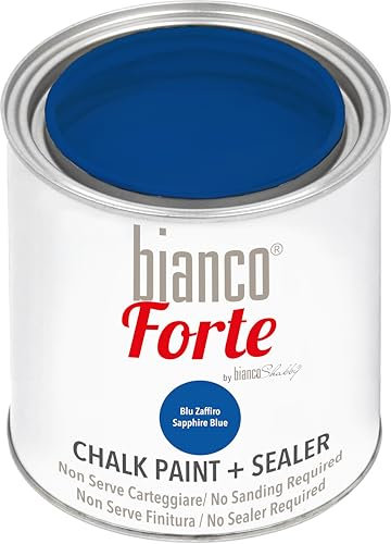 Bianco Forte - Blu Zaffiro - (250ml) Vernice a Gesso con Finitura/Protettivo 2-in-1: Chalk Paint Super Resistente per Mobili, Pareti e Porte – Asciugatura Rapida, Interni/Esterni, Opaca