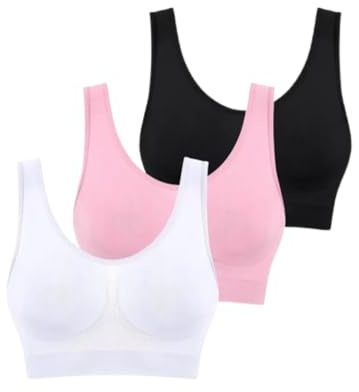 Boolavard 3PCS/Set Seamless Bras for Women Unwired Brassiere No Pads Crop Top Soft Sports Tank Bras Female Sexy Lingerie Vest (UK, Alpha, L, Regular, Regular, White Baby Pink Black)